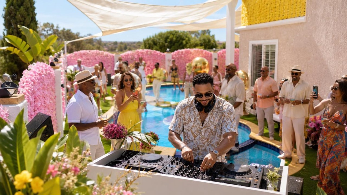 Daytime pool party crowd